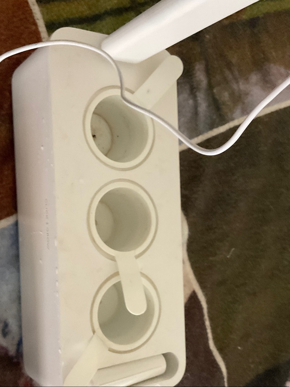 White Wall-Mount Cable and Accessory Organizer with Three Ports